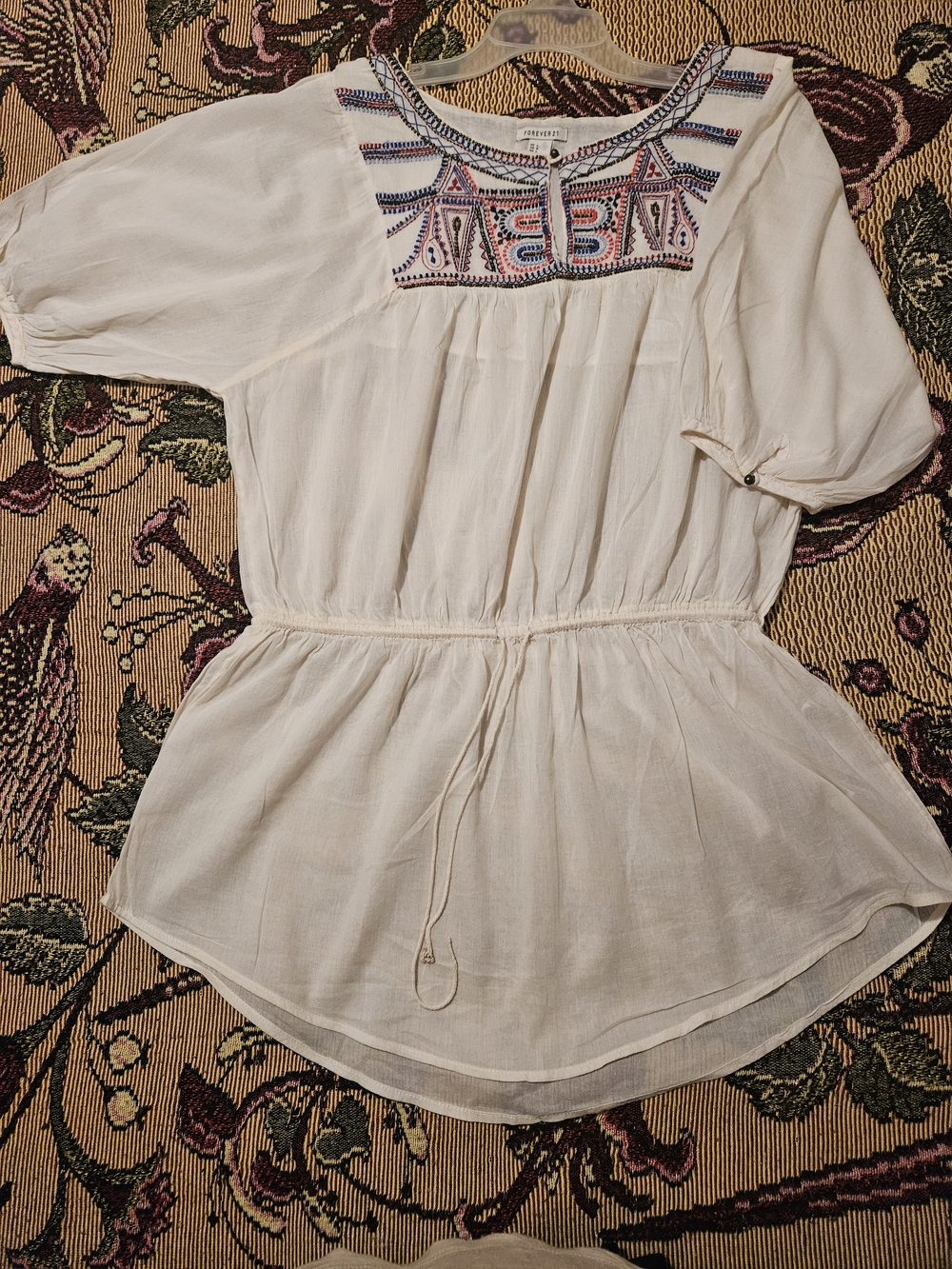 Forever 21 White Embroidered Boho Peasant Tunic
